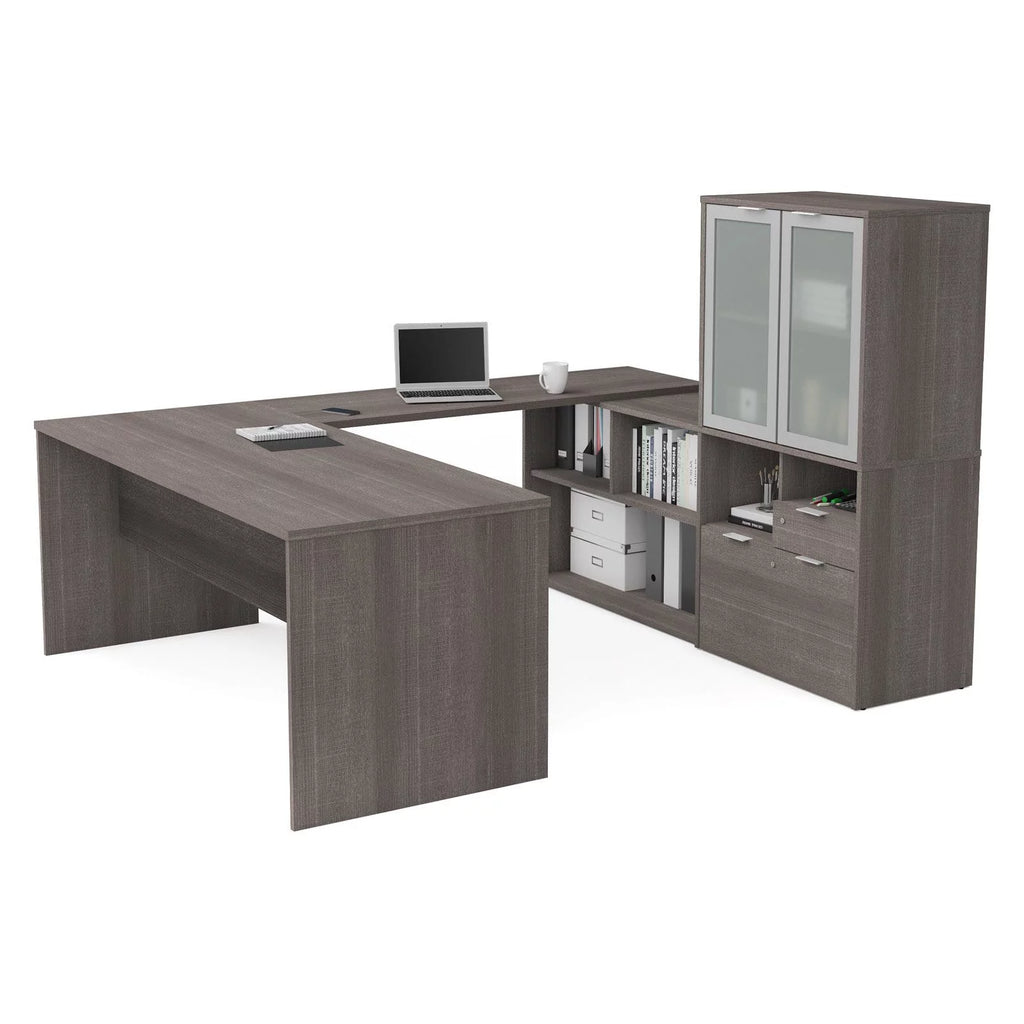 U Shape Computer Desk with Hutch X240