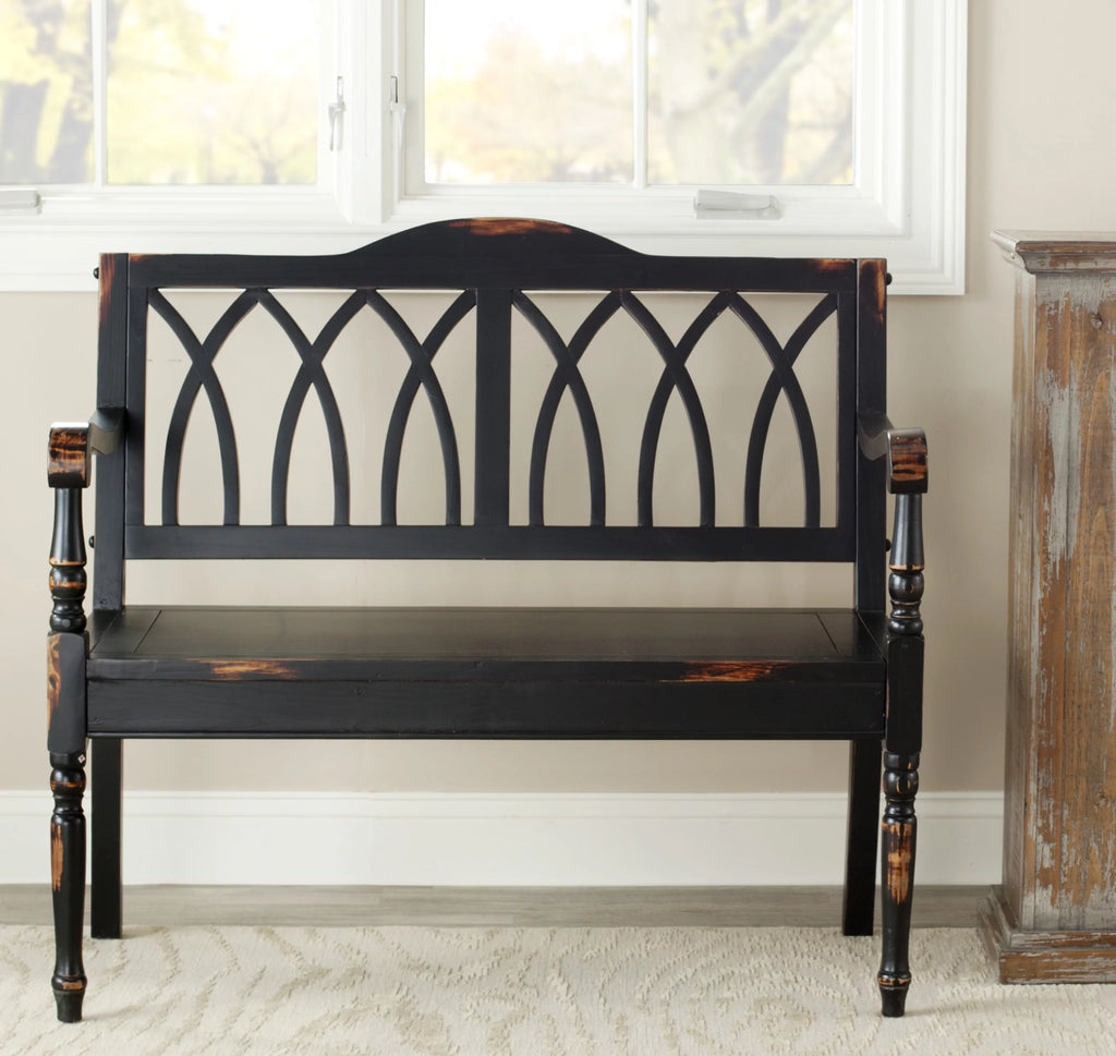 Distressed Black Rustic Bench Q55628