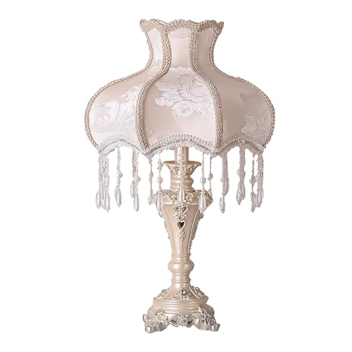 Victorian Fabric Table Lamp with Fringe Beaded Lampshade W51602