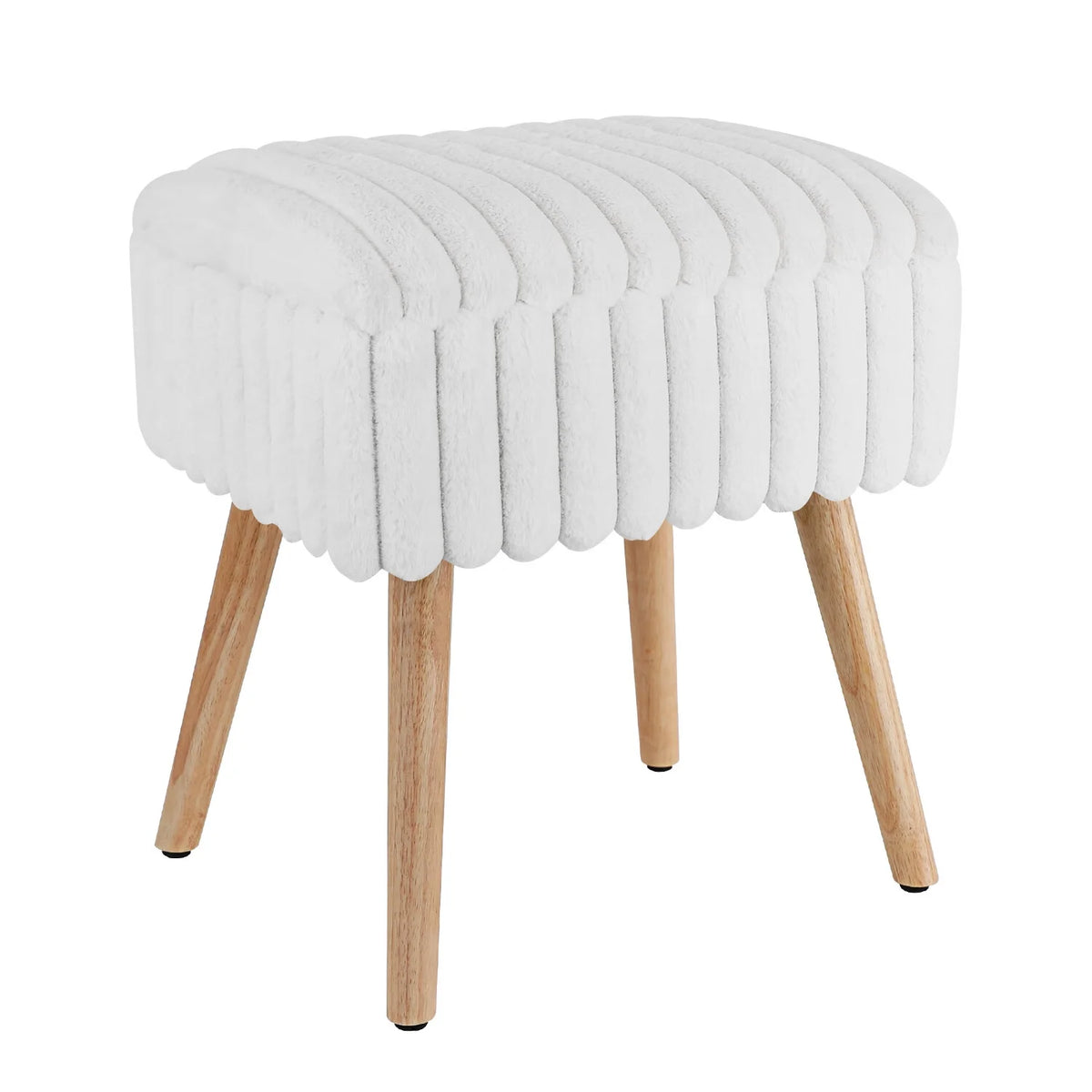 White Storage Ottoman Footstool with 4 Wood Legs X557226