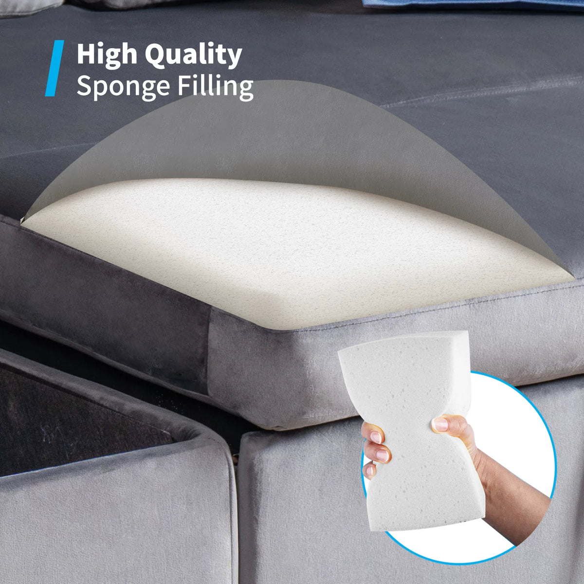 Light Gray Velvet Reversible Sectional Sofa with Storage Chaise P30813