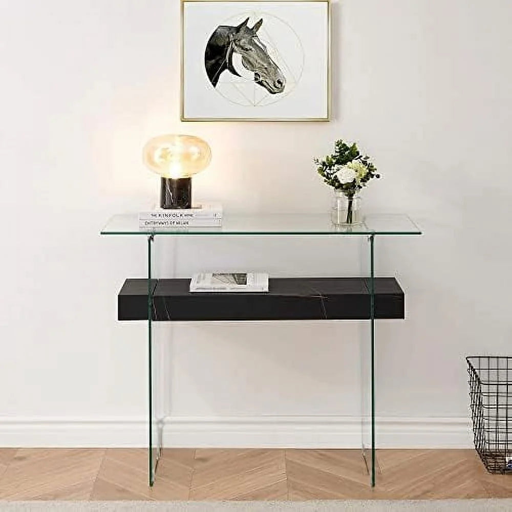 Narrow Glass Console Table with Glass Leg N909