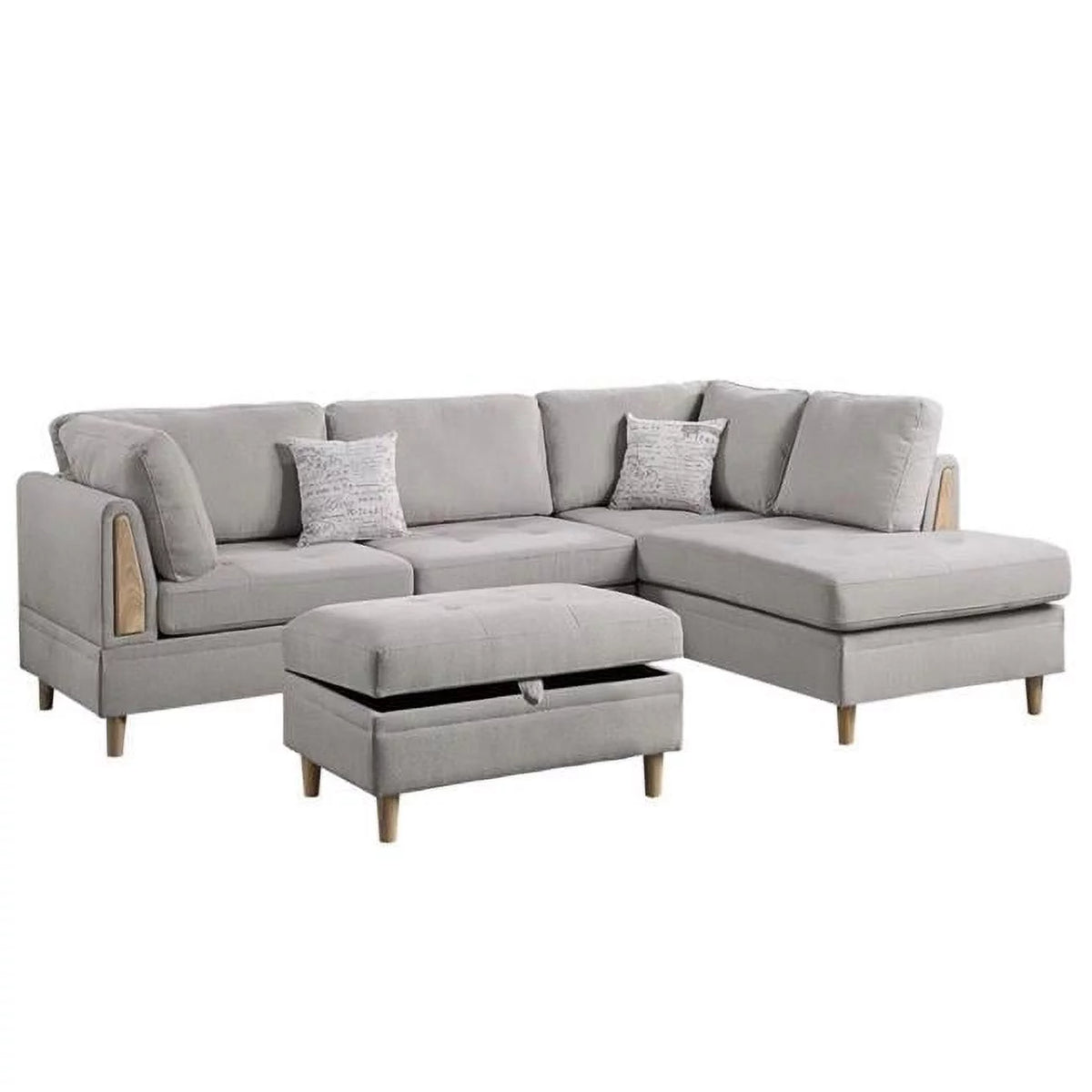 Charcoal L Shape Sectional Sofa Set with Ottoman K1321