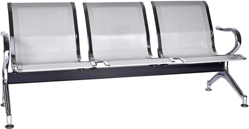 Waiting Room Reception Chairs with Arms, 3 Seats, Silver O39371