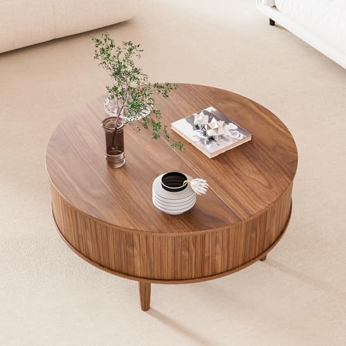 Round Fluted Lift Top Coffee Table with Storage Q69057