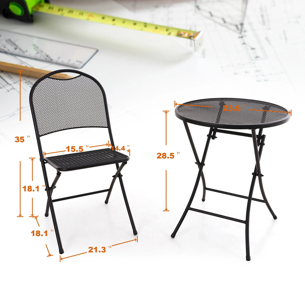 3 Pieces Metal Folding Bistro Set R745