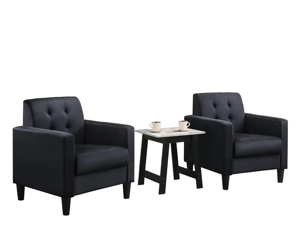 Black Velvet Armchairs and End Table Living Room Set L9168