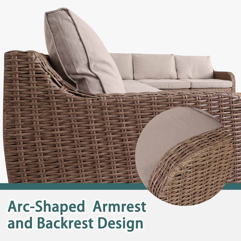 7 Pcs Half-Round Rattan Patio Furniture Set with Cushion and Table H579