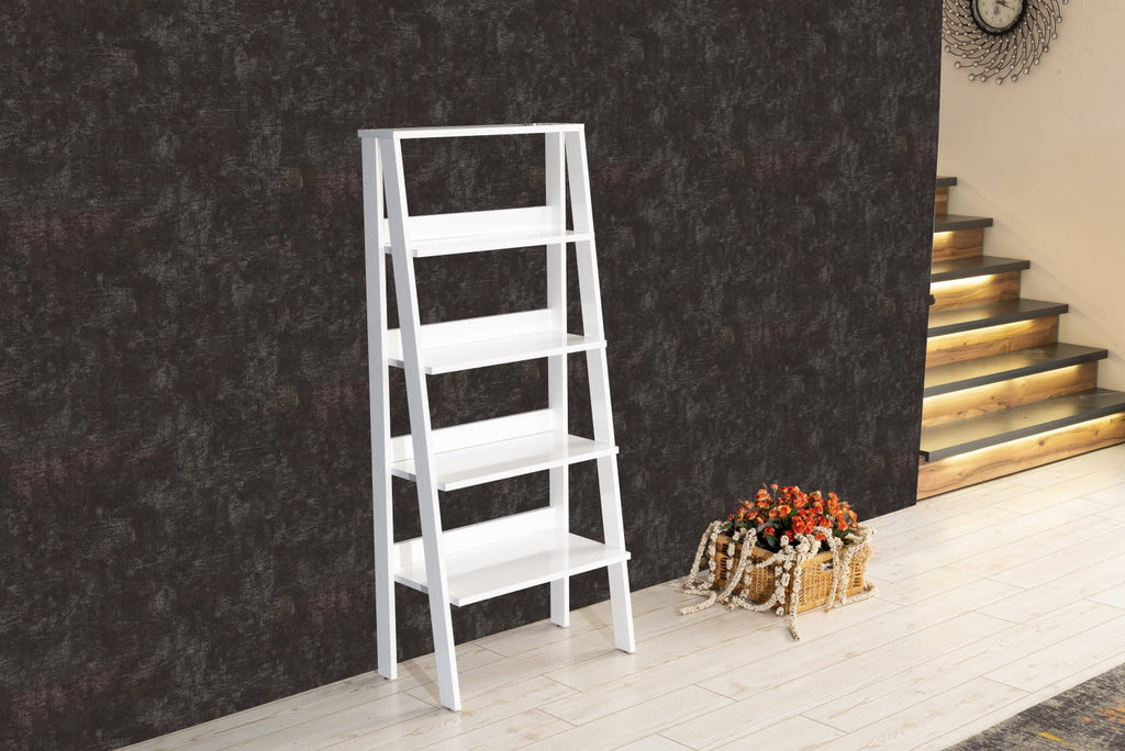 White 5 Tier Wood Ladder Bookshelf Y140
