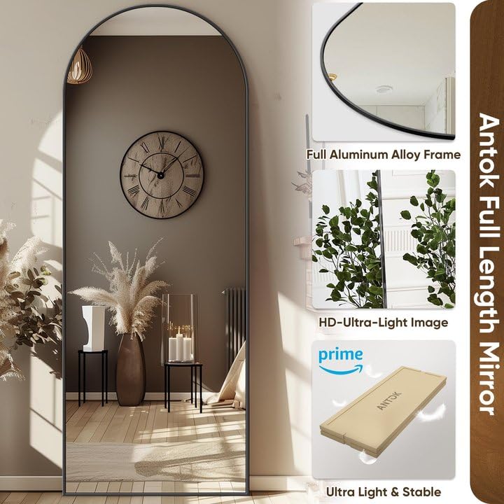 76"x34" Black Arched Full Length Floor Mirror S891045