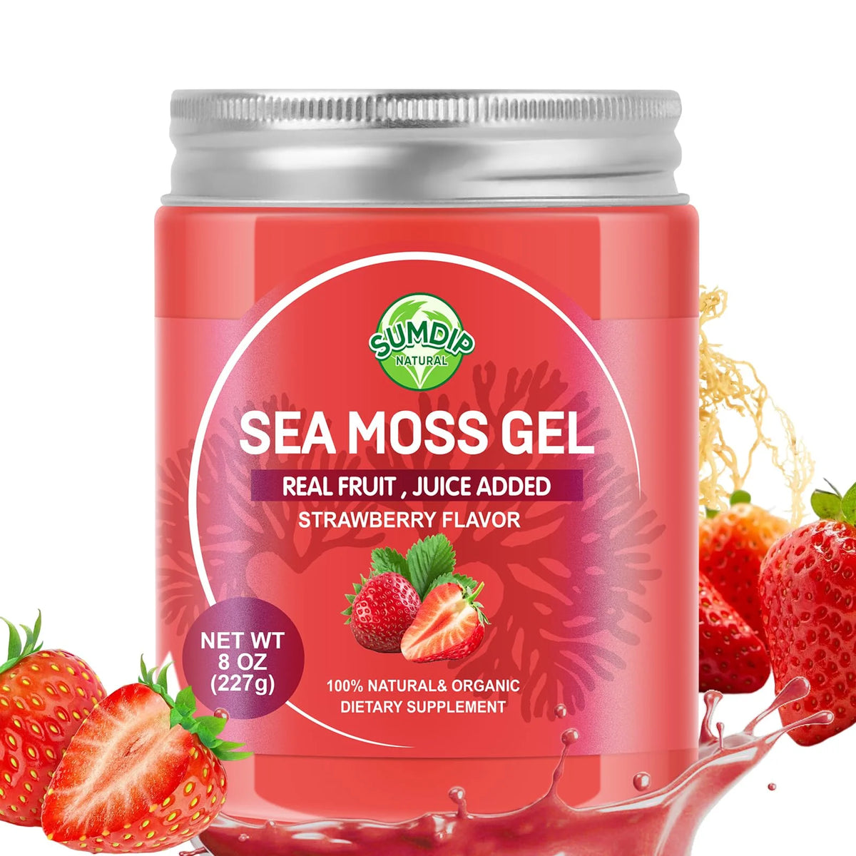 Organic Raw Wildcrafted Sea Moss Gel Strawberry 8oz G6912