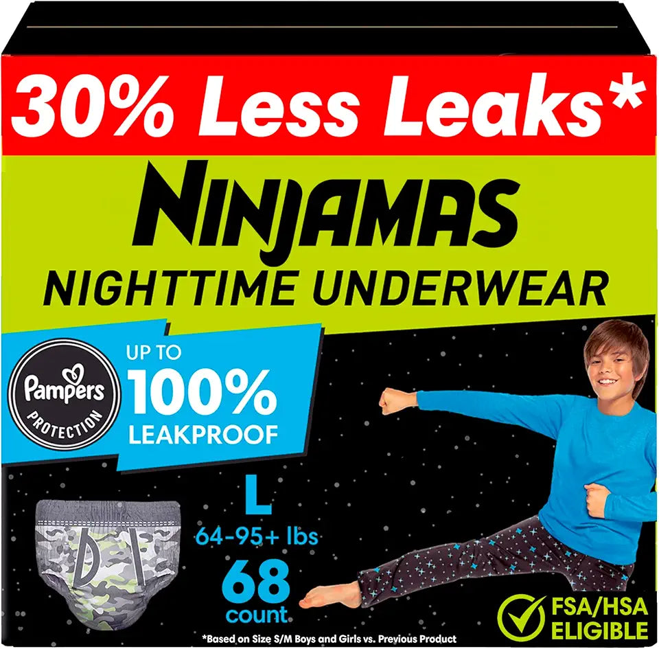 Boys Nighttime Underwear Size L 68 Count J324282