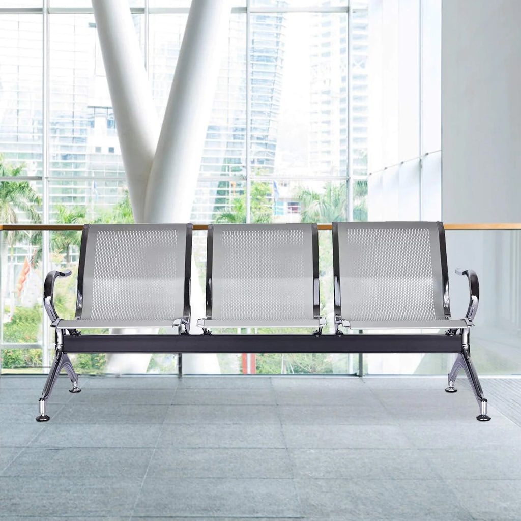 Waiting Room Reception Chairs with Arms, 3 Seats, Silver O39371