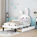 White Twin Size Upholstered Leather Platform Bed with 2 Drawers L15632
