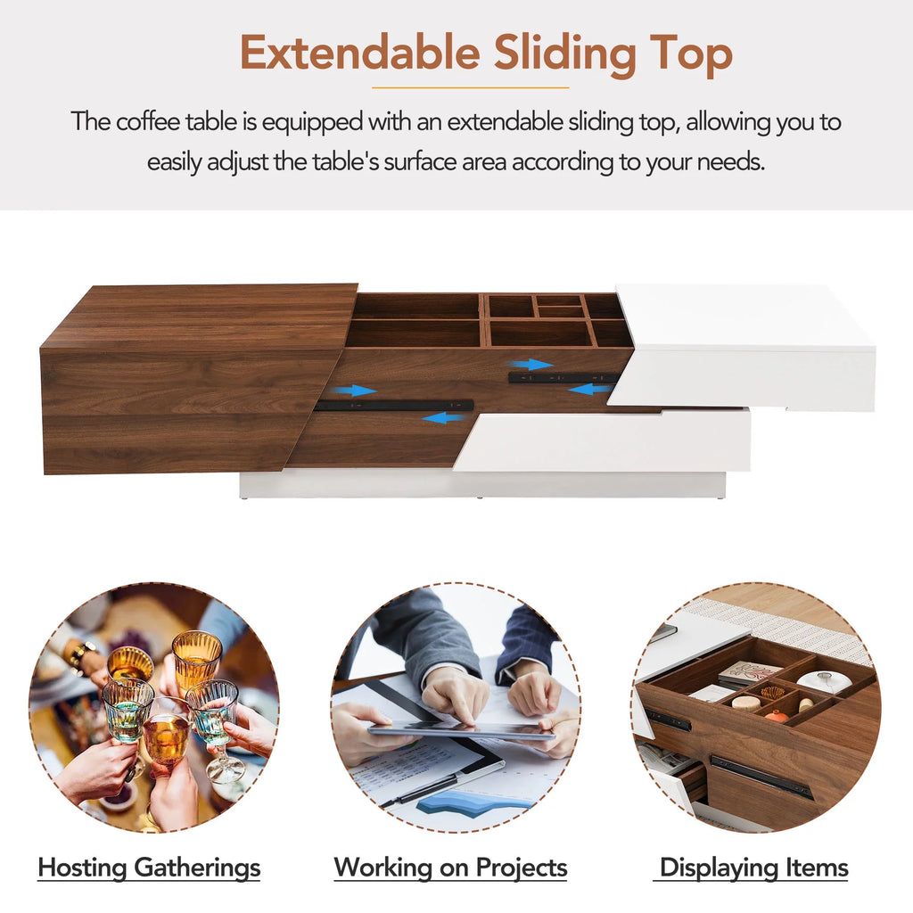 Extendable Coffee Table with Sliding Top and Storage Drawers J182