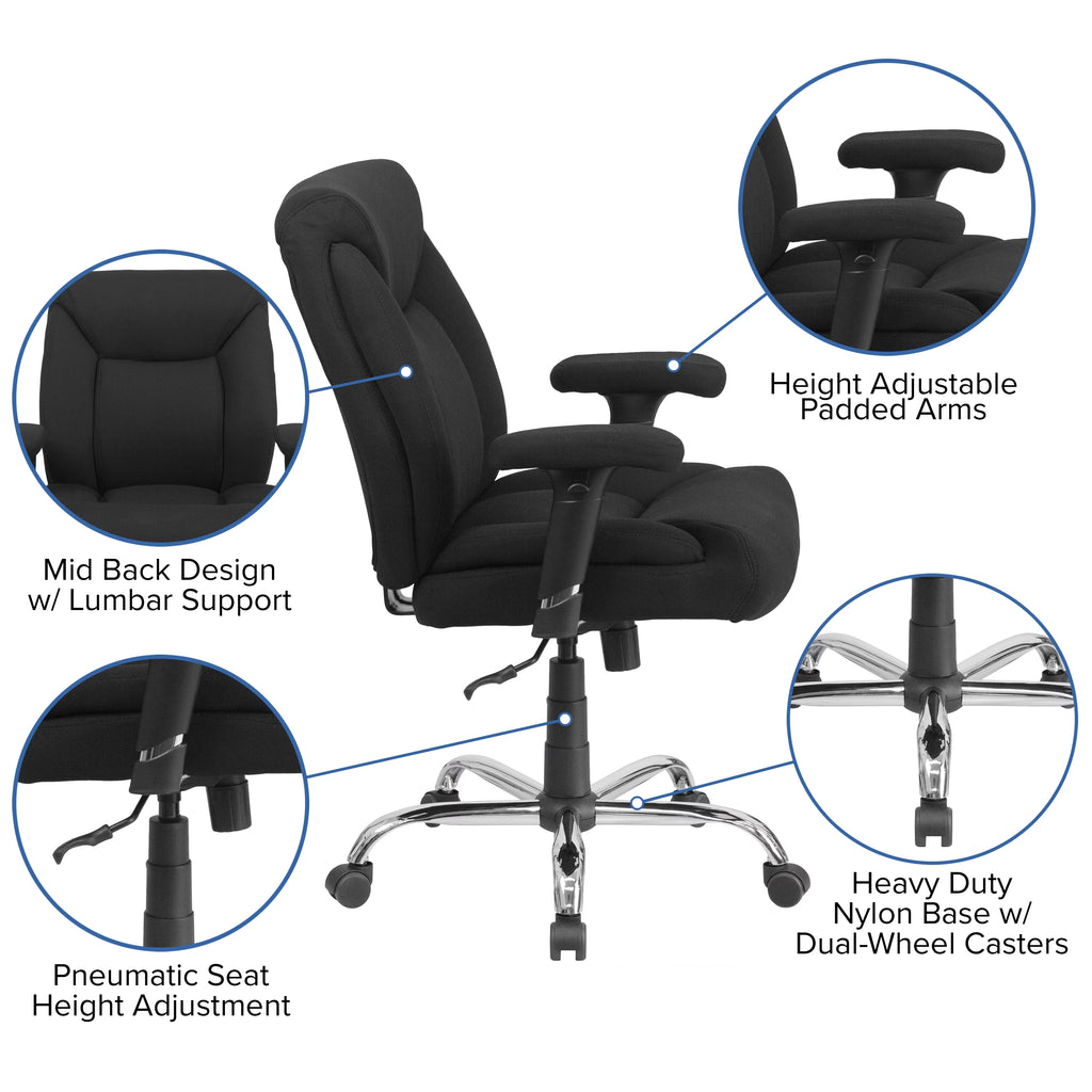Big & Tall 400 lb. Rated Black Fabric Tufted Swivel Ergonomic Office Chair A319974