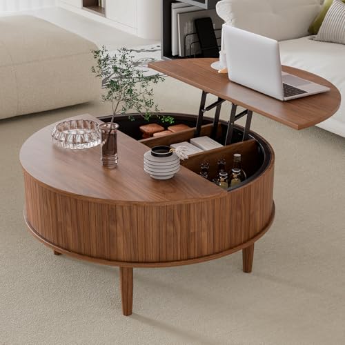 Round Fluted Lift Top Coffee Table with Storage Q69057
