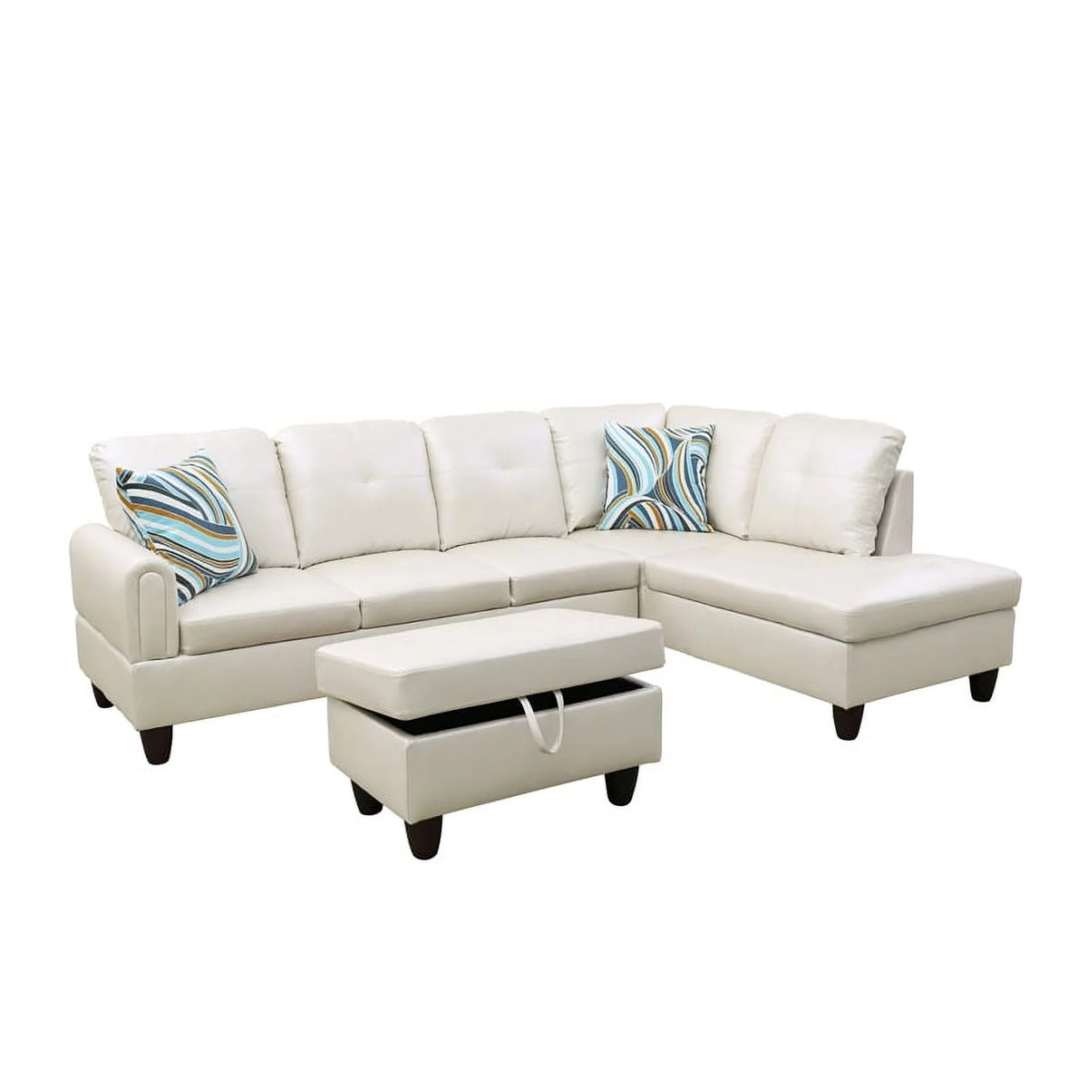 Off White 3PC Sectional with Ottoman I72532