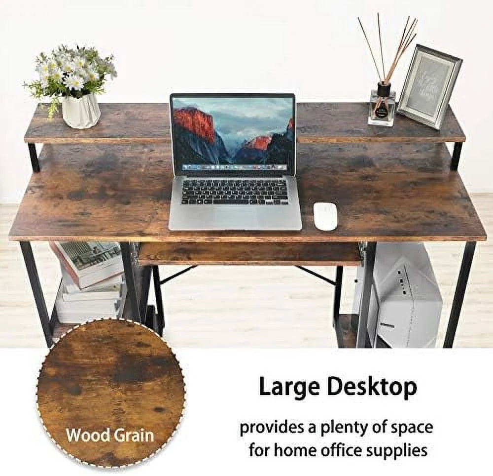 Computer Desk with Keyboard Tray, Hutch, Bookshelf, CPU Stand, Monitor Stand K316