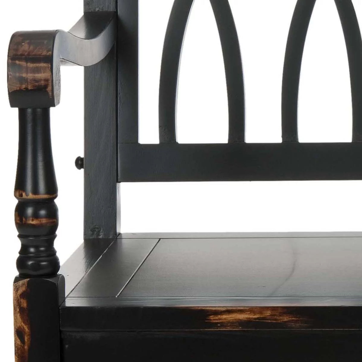 Distressed Black Rustic Bench Q55628