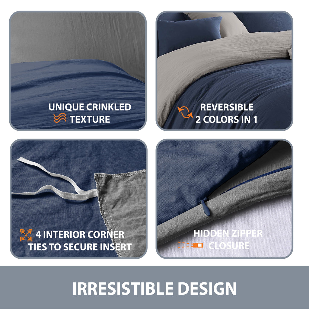 Navy Graphite Twin/Twin XL Reversible Duvet Cover & Sham Set U614799