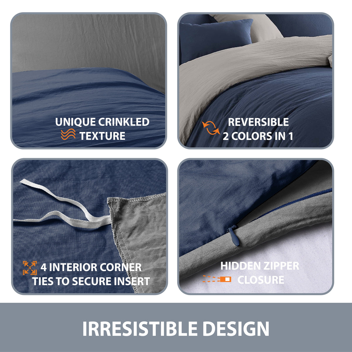 Navy Graphite Twin/Twin XL Reversible Duvet Cover & Sham Set U614799