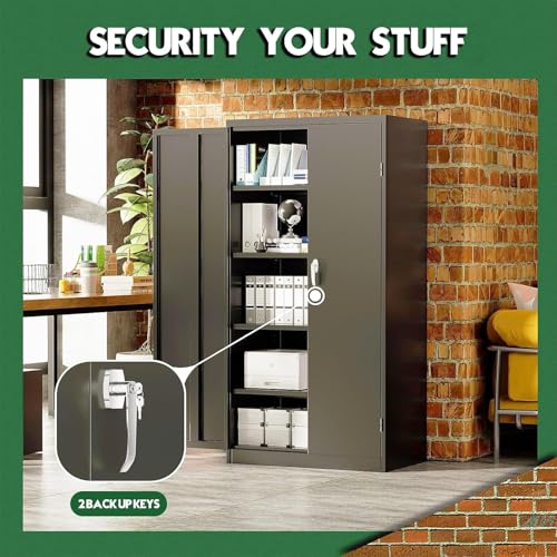 72" Black Locking Metal Storage Cabinet with 4 Adjustable Shelves T937296