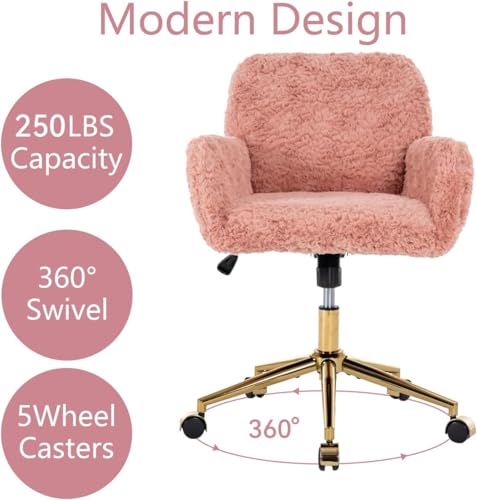Pink Faux Fur Upholstered Swivel Desk Chair J734232