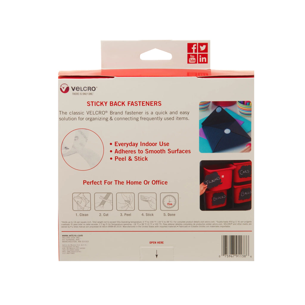 White Hook and Loop Fasteners 30ft x 3/4in Roll S592