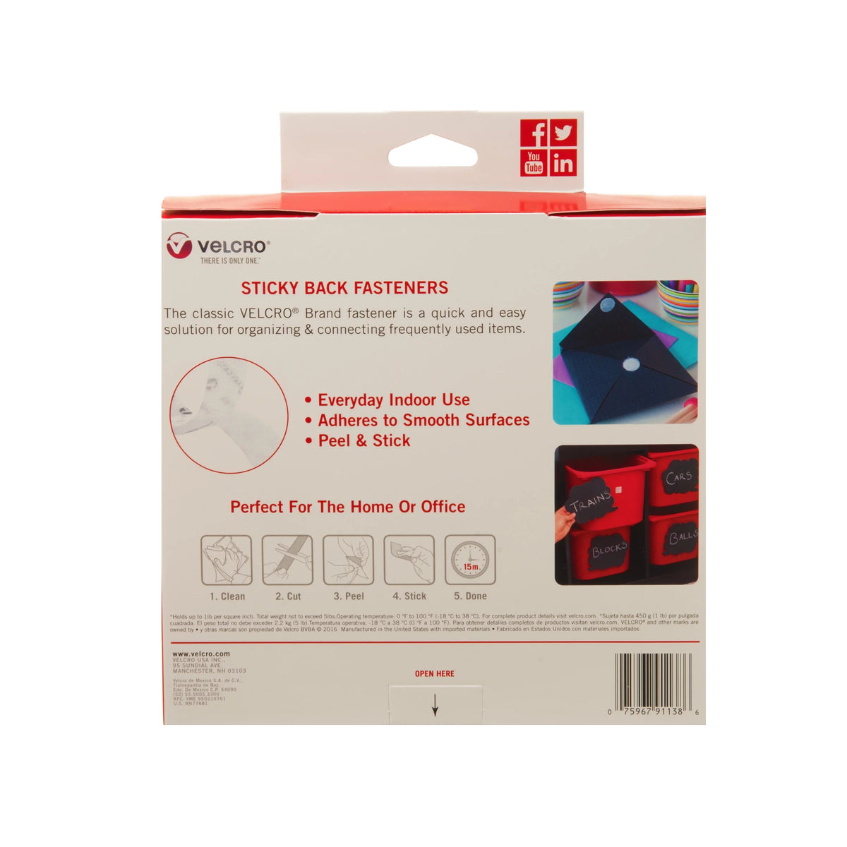 White Hook and Loop Fasteners 30ft x 3/4in Roll S592
