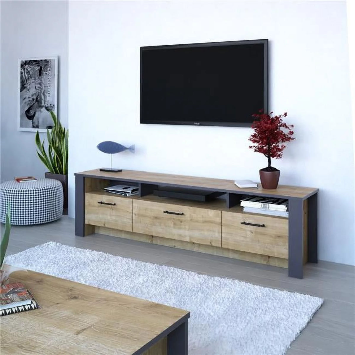 Sapphire Oak Dark Gray TV Stand X204