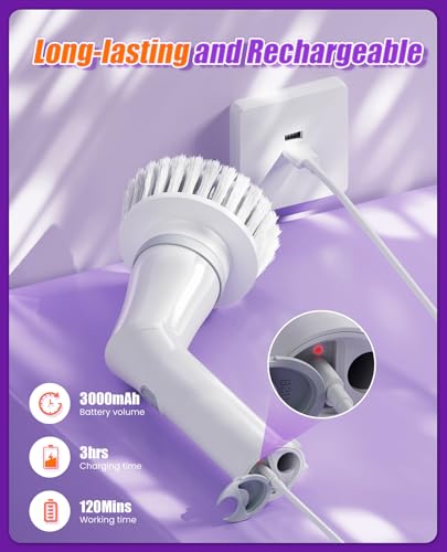 Cordless Electric Spin Scrubber with 6 Brush Heads W950