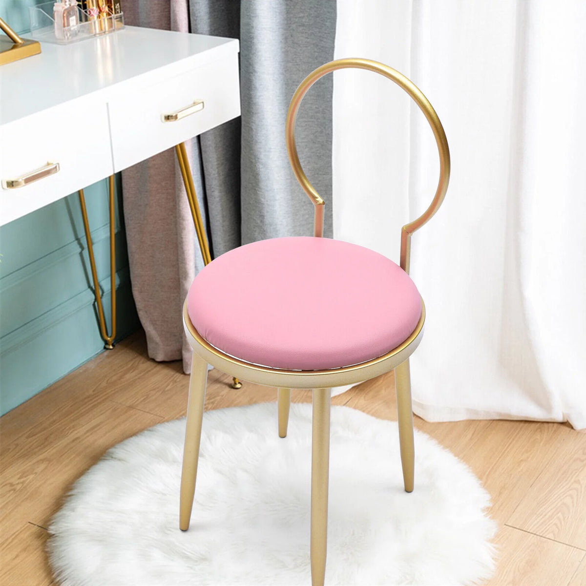 Vanity Stool Metal Frame Padded Cushion M396327