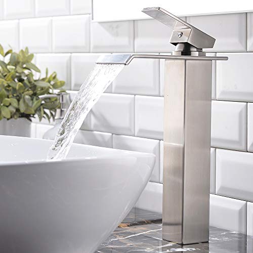 Black Single Handle Stainless Steel Waterfall Vessel Sink Faucet with Drain F9035