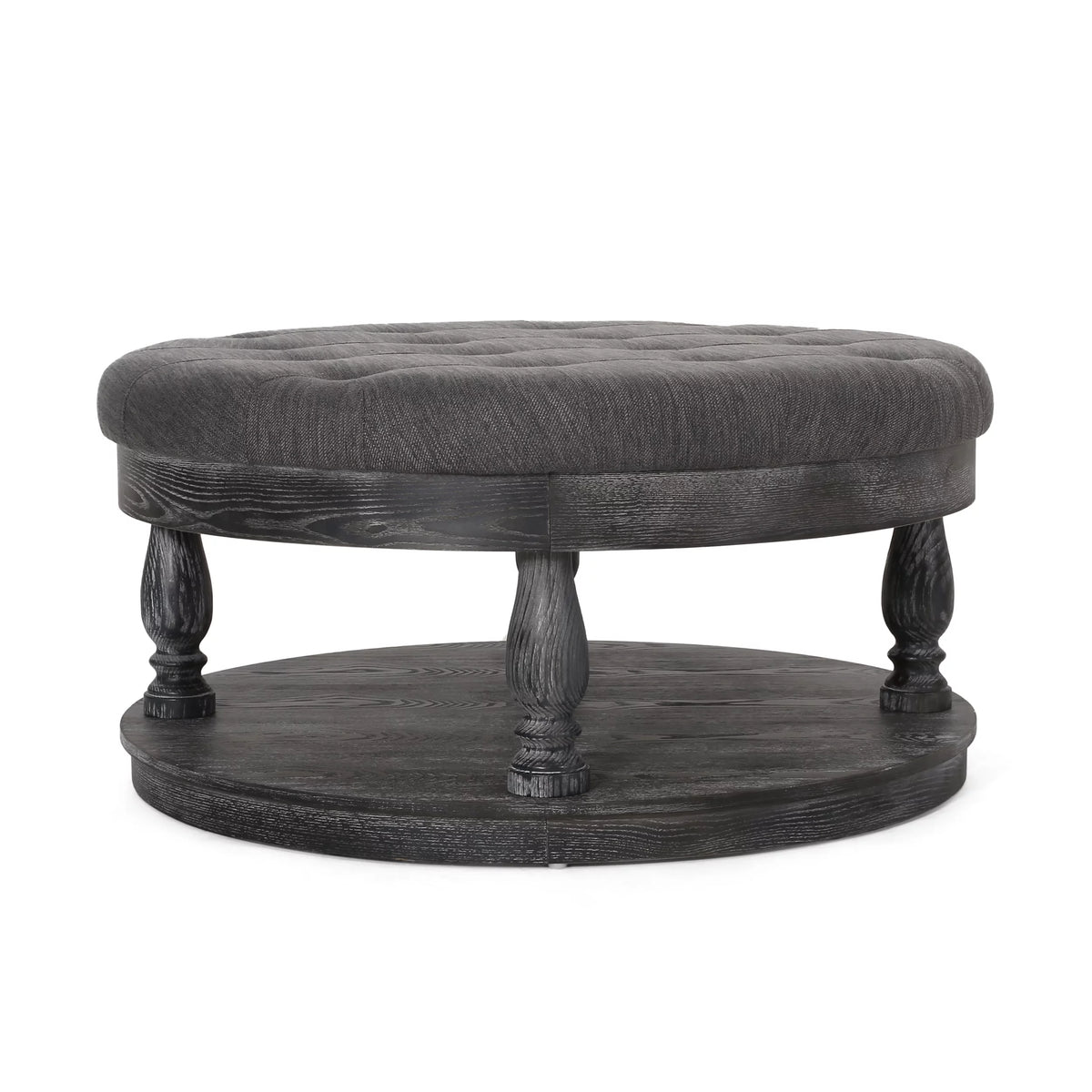 Charcoal Gray Fabric and Wood Ottoman X664