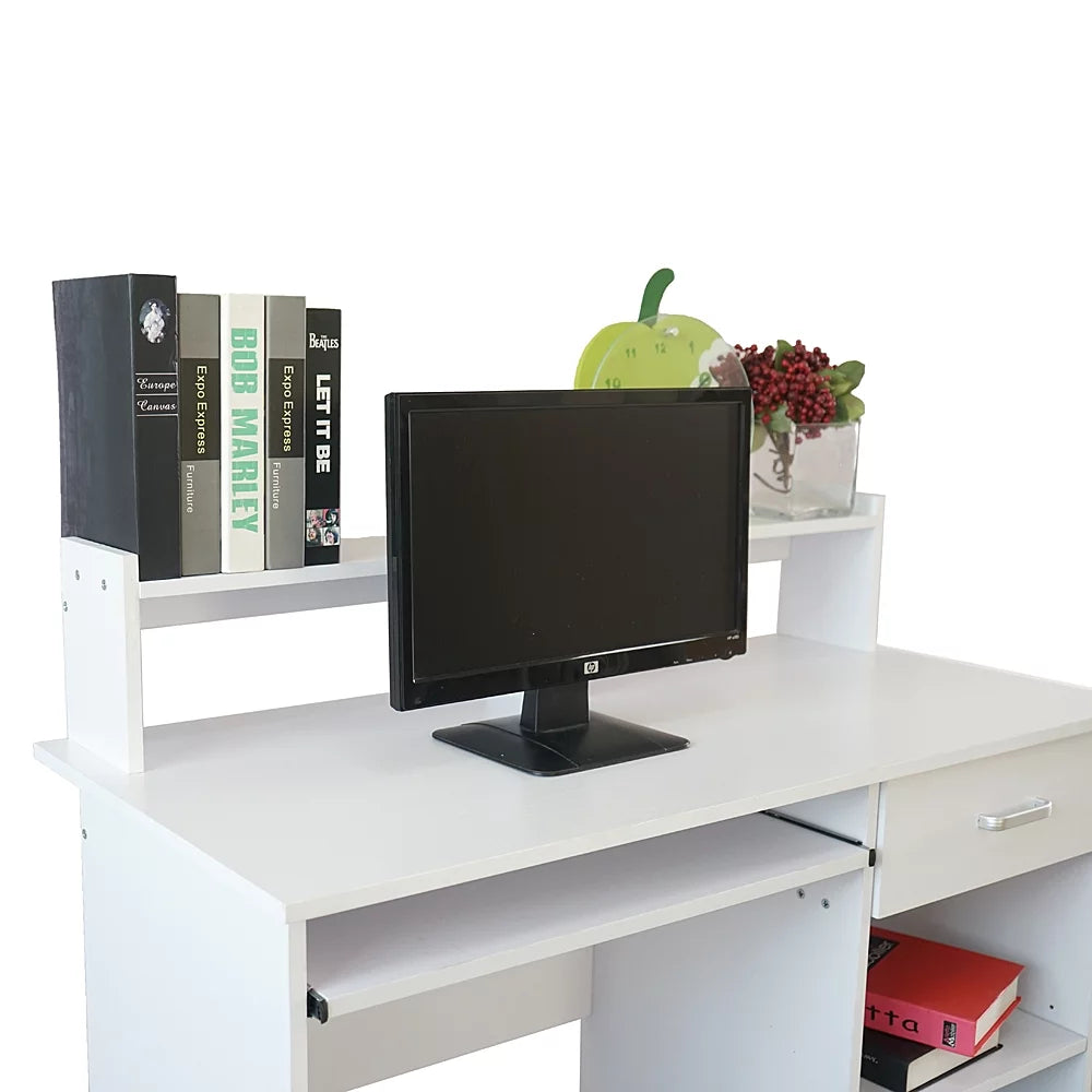 White Computer Desk with Drawer and Keyboard Tray J2678