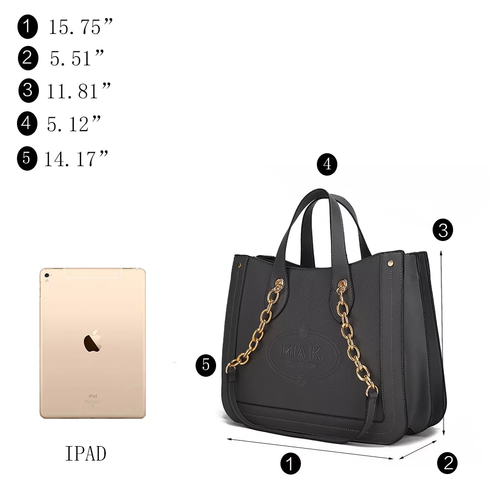 Black Vegan Leather Womens Tote Handbag D118