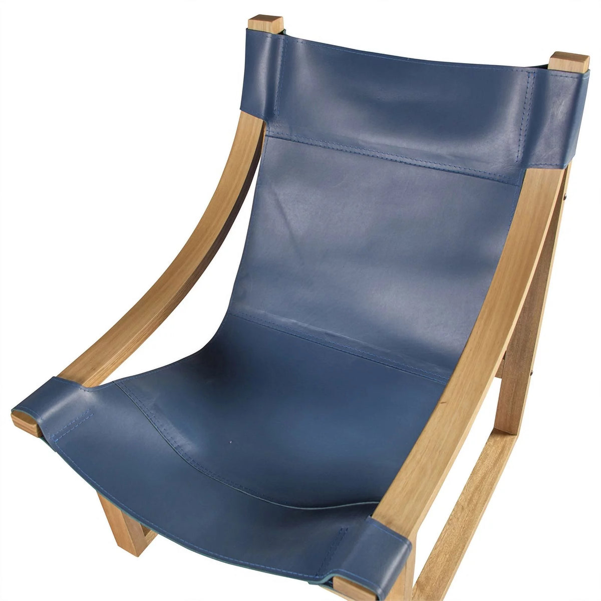 Cobalt Blue Top Grain Leather and Solid Wood Sling Chair Y9403