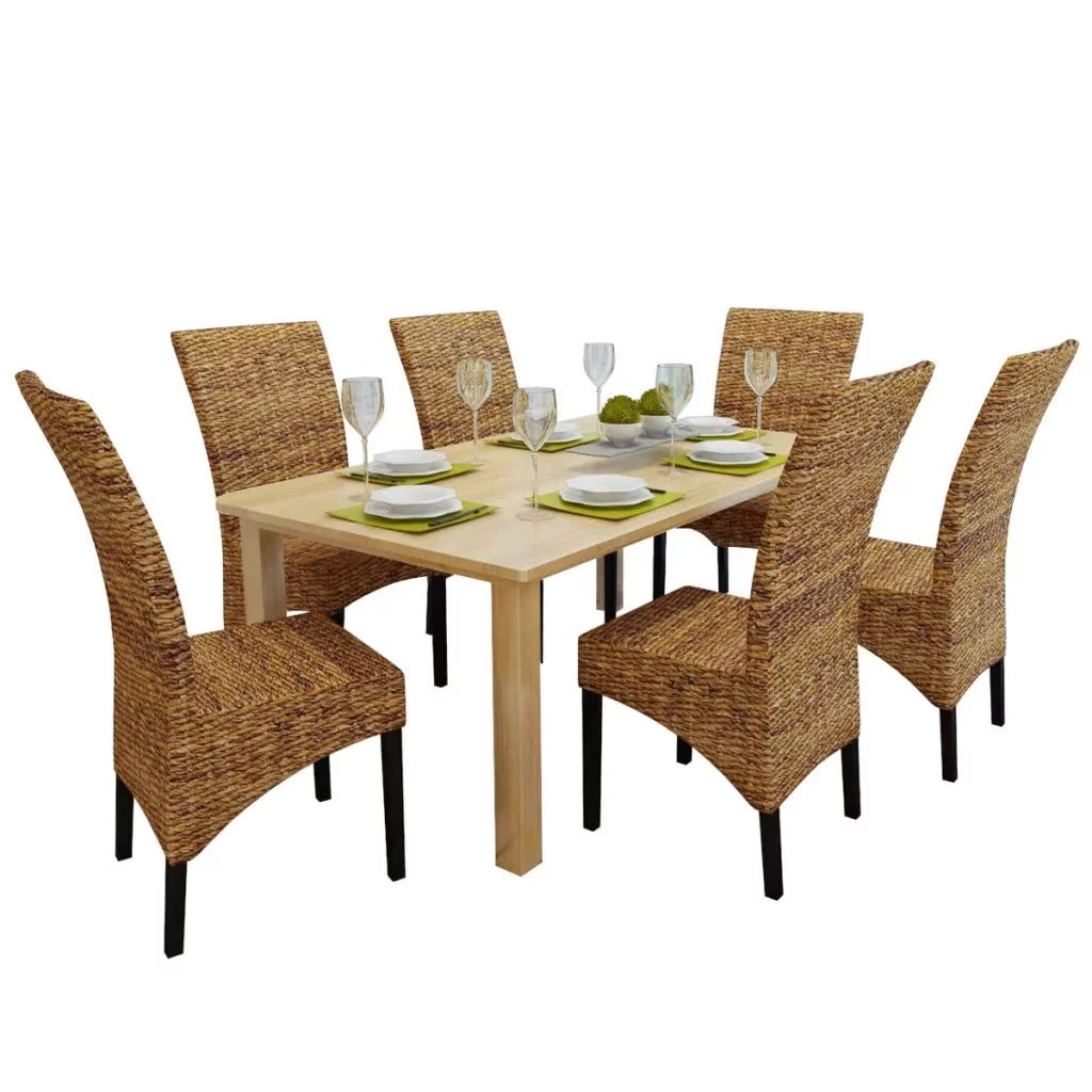 6 pcs Abaca and Solid Mango Wood Dining Chairs N9633