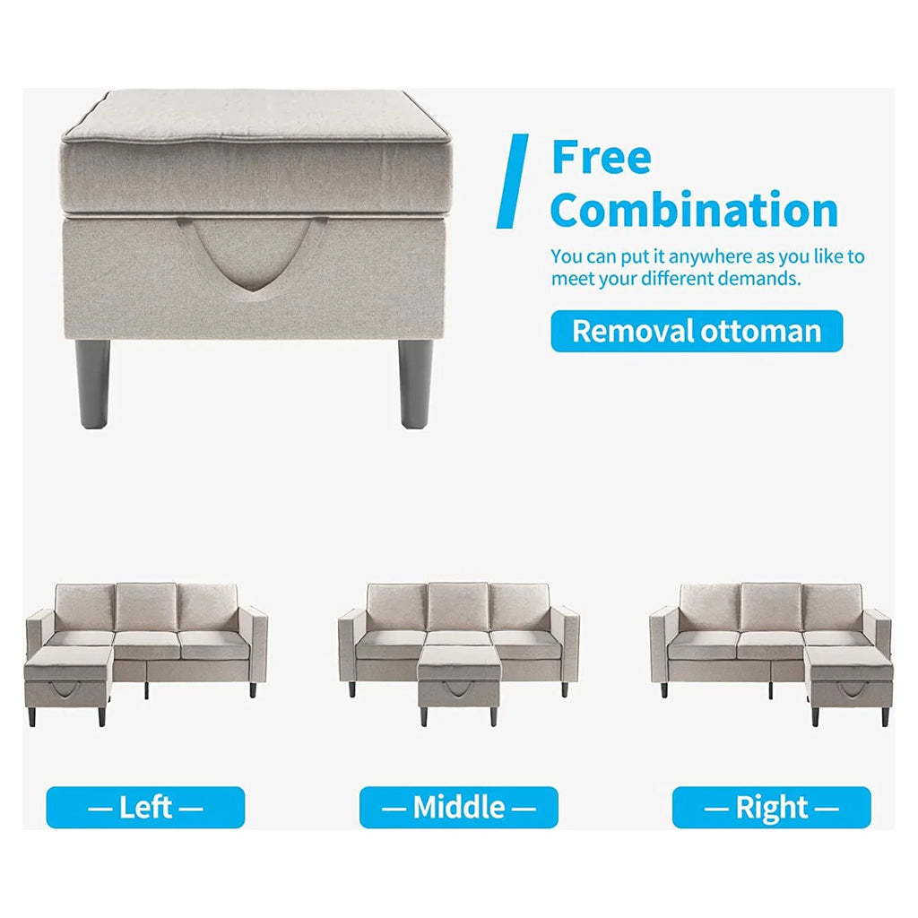 Convertible Sectional Sofa Couch L-Shaped with Storage Ottoman J78669