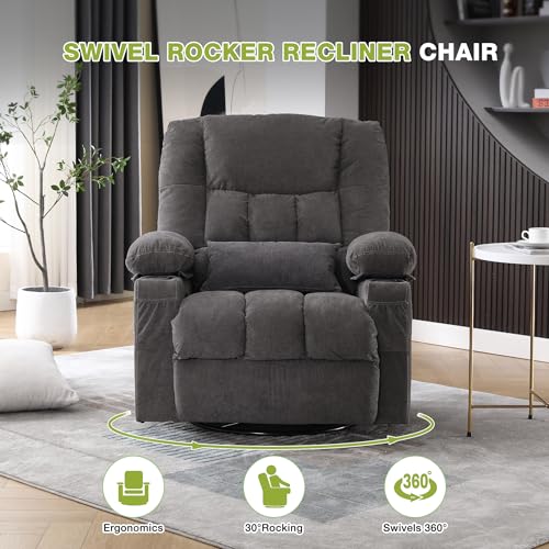 Oversized Swivel Rocker Recliner Chair with Vibration Massage and Lumbar Heat G12476