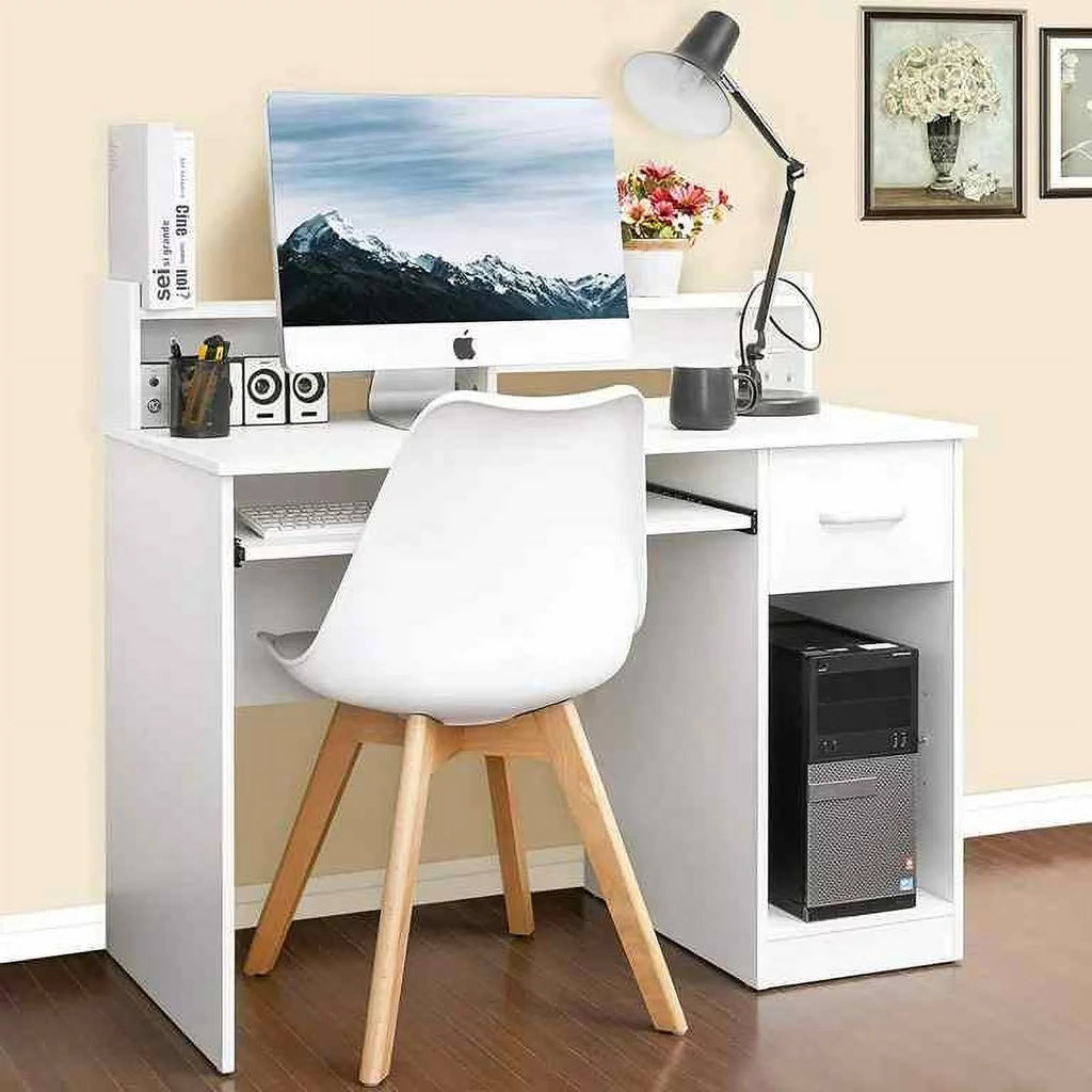 White Computer Desk with Drawer and Keyboard Tray J2678