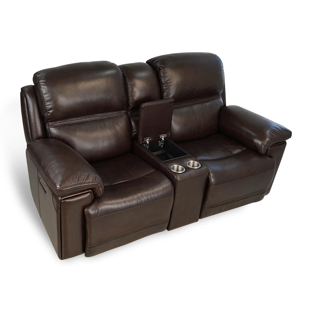 Top Grain Leather Power Reclining Loveseat with Console G5299