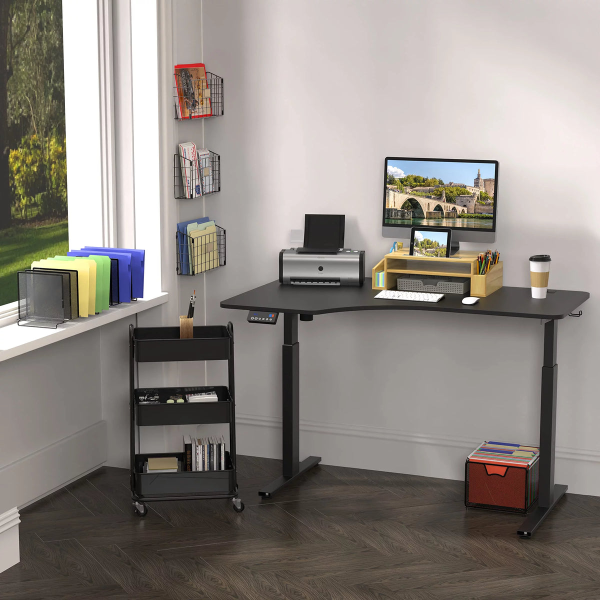 55-Inch L-Shaped Electric Height Adjustable Standing Desk, Black U2569