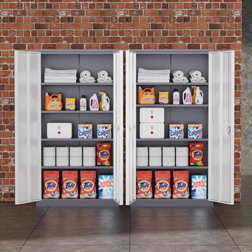 72" Black Locking Metal Storage Cabinet with 4 Adjustable Shelves T937296