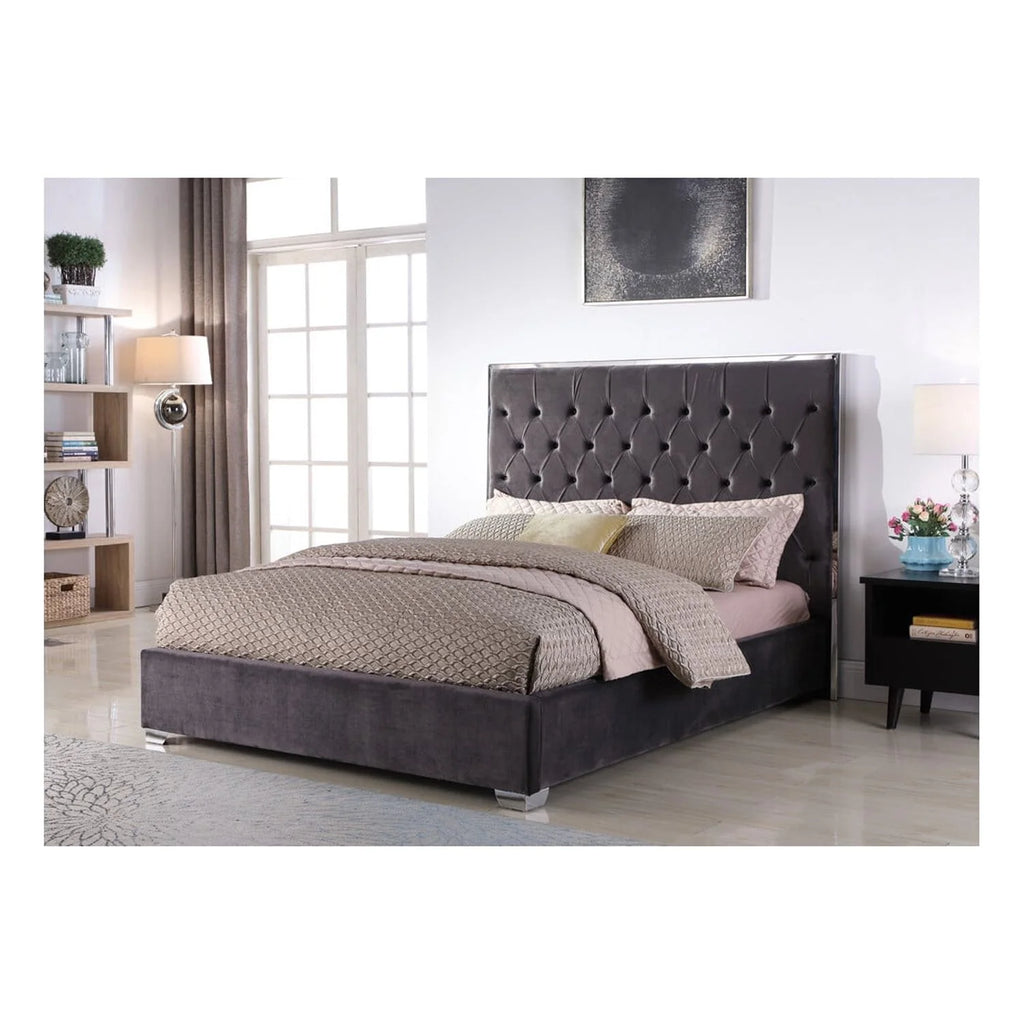 Dark Grey Velvet Eastern King Platform Bed U355