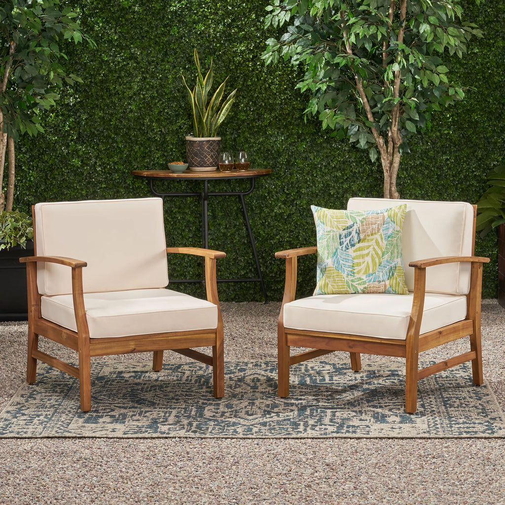 Acacia Wood Club Chairs with Cushions, Set of 2 O290901