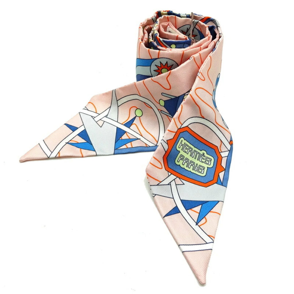 Pre-Owned 100% Silk Scarf Muffler Multi Pink W98227