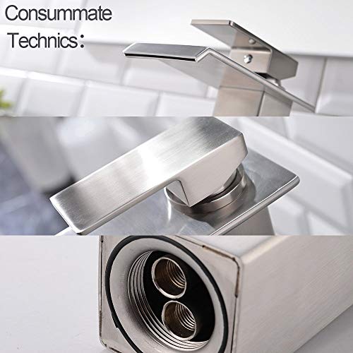 Black Single Handle Stainless Steel Waterfall Vessel Sink Faucet with Drain F9035