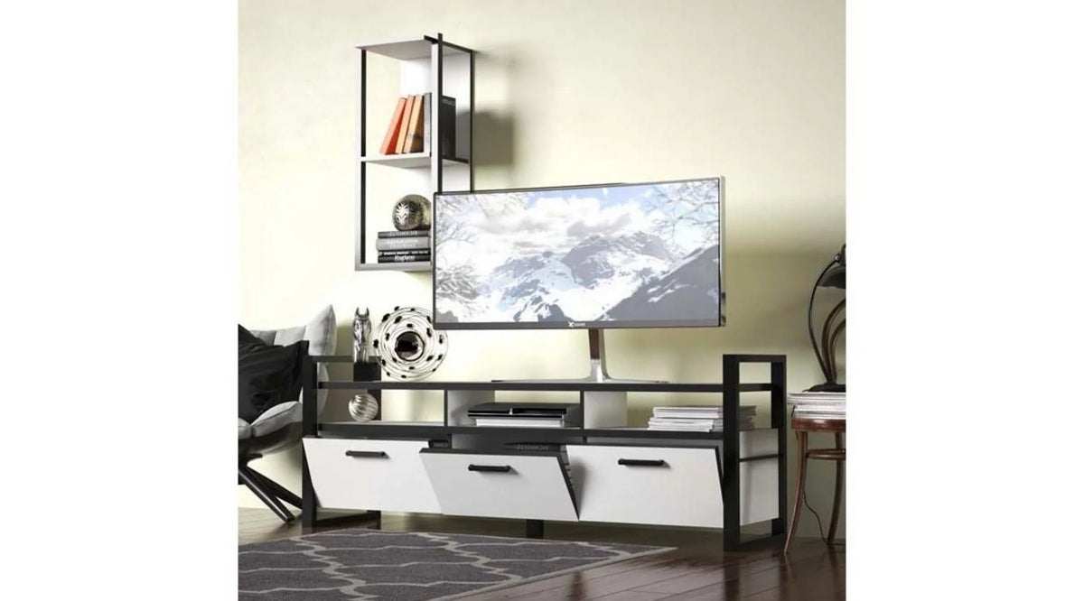 White Metal Frame Tv Stand with Shelf W489218